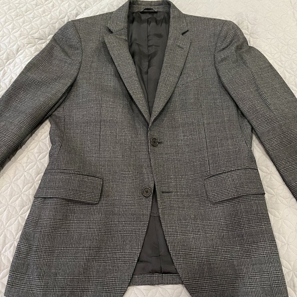 SOLD - John Varvatos - Wool Sport Coat - Made in Italy - Grey/Black Plaid - 38R